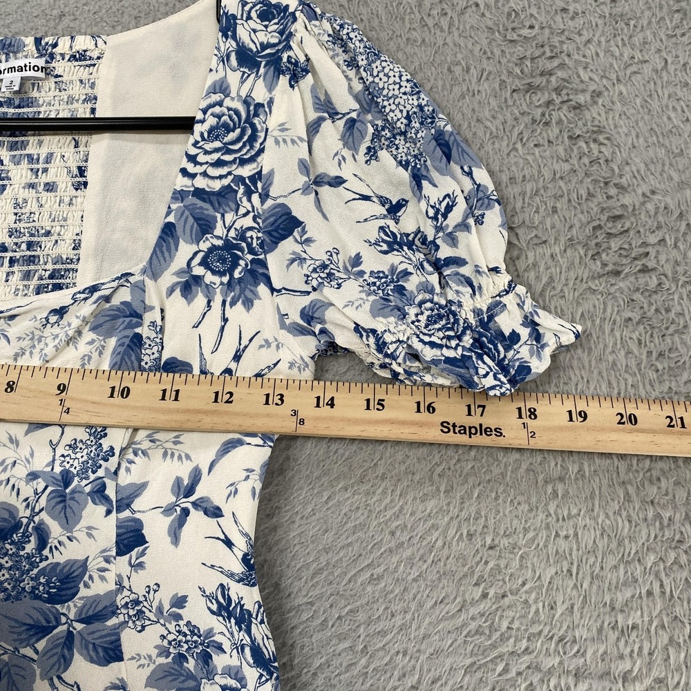 Reformation Constance Floral Top Womens 2 Blue Sweetheart Summer Puff Sleeve - Picture 8 of 15